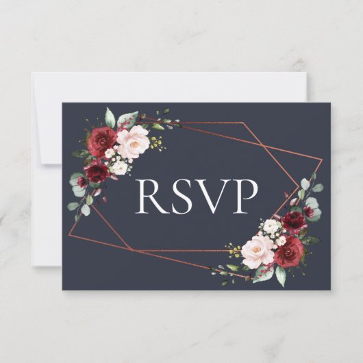 Copper Geometric Burgundy Blue RSVP Kaartje (Voorkant)