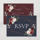 Copper Geometric Burgundy Blue RSVP Kaartje (Voorkant / Achterkant)