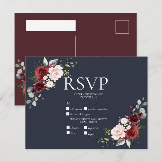 Copper Geometric Burgundy Blue RSVP Uitnodiging Briefkaart (Voorkant / Achterkant)