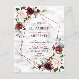 Copper Geometric Burgundy Marble Briefkaart Weddin