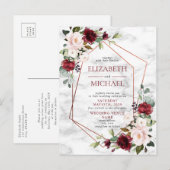 Copper Geometric Burgundy Marble Briefkaart Weddin (Voorkant / Achterkant)