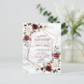 Copper Geometric Burgundy Marble Briefkaart Weddin (Staand voorkant)