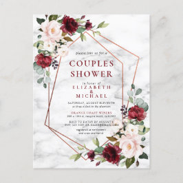 Copper Geometric Burgundy Marble Couples Shower Aankondigingskaart