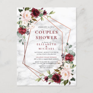 Copper Geometric Burgundy Marble Couples Shower Aankondigingskaart