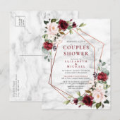 Copper Geometric Burgundy Marble Couples Shower Aankondigingskaart (Voorkant / Achterkant)