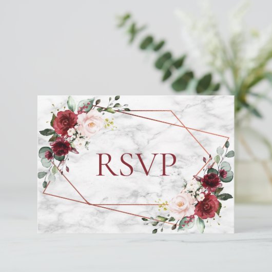 Copper Geometric Burgundy Marble Wedding RSVP (Staand voorkant)