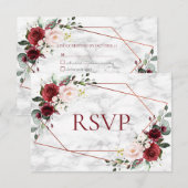 Copper Geometric Burgundy Marble Wedding RSVP (Voorkant / Achterkant)