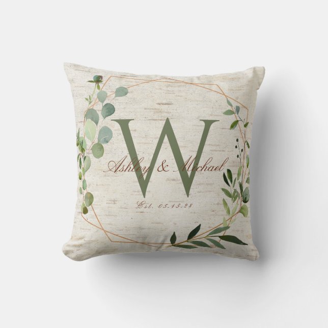 Copper Geometric Greenery Monogram Keepomwille Kussen (Voorkant)