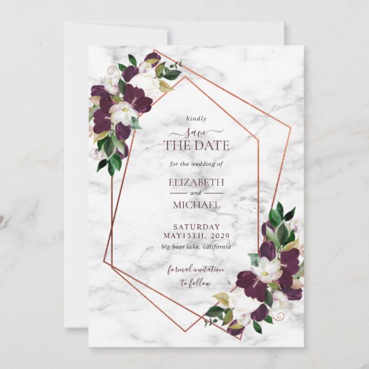Copper Geometric Marble Burgundy Save the Date (Voorkant)