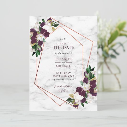 Copper Geometric Marble Burgundy Save the Date (Staand voorkant)