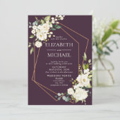 Copper Geometric Plum White Elegant Photo Wedding Kaart (Staand voorkant)