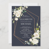 Copper Geometric White Blue Elegant Photo Wedding Kaart (Voorkant)