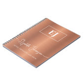 Copper Girly Monogram Script geborsteld metaal Fol Notitieboek (Linkerzijde)