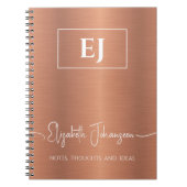 Copper Girly Monogram Script geborsteld metaal Fol Notitieboek (Voorkant)