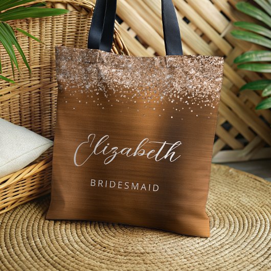Copper Glam Metallic Script Bridesmaid Tote Bag