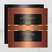 Copper Gold Black 18th Birthday Party Kaart (Voorkant / Achterkant)