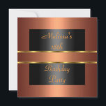 Copper Gold Black 18th Birthday Party Kaart<br><div class="desc">Copper Gold en Black Nodig 18e verjaardag Silver Bow-uitnodiging uit. Kan altijd worden aangepast</div>