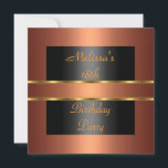 Copper Gold Black 18th Birthday Party Kaart<br><div class="desc">Copper Gold en Black Nodig 18e verjaardag Silver Bow-uitnodiging uit. Kan altijd worden aangepast</div>