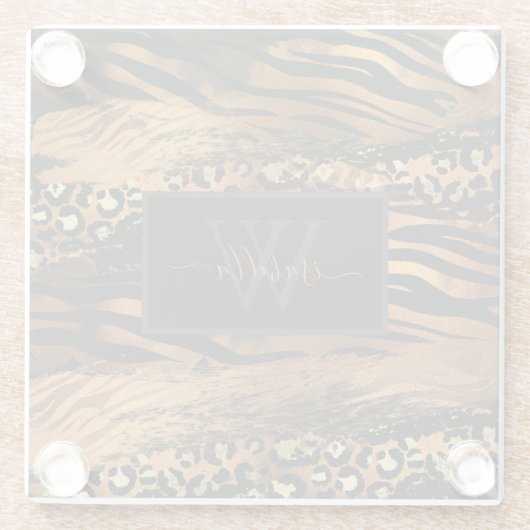 Copper Gold Black Monogrammed Script Initiaal Name Glazen Onderzetter (Achterkant)