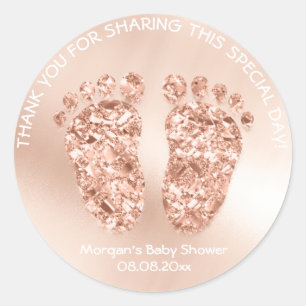 Copper Gold Feet Baby shower Favor Cadeau Bedankt  Ronde Sticker