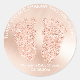 Copper Gold Feet Baby shower Favor Gift Dank Roze Ronde Sticker