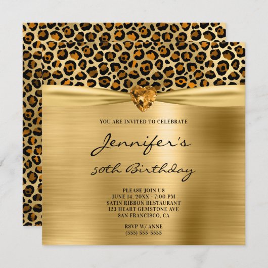 Copper Gold Leopard Folie Gem Heart 50e verjaardag Kaart (Voorkant / Achterkant)