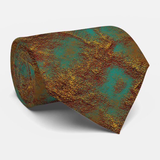 Copper Gold Patina Turquoise Rock Texture Stropdas (Opgerold)