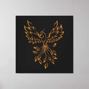 Copper Gold Phoenix rijdt op zwart Canvas Afdruk
