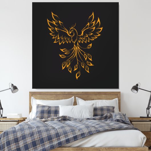 Copper Gold Phoenix rijdt op zwart Canvas Afdruk (Insitu (Slaapkamer))