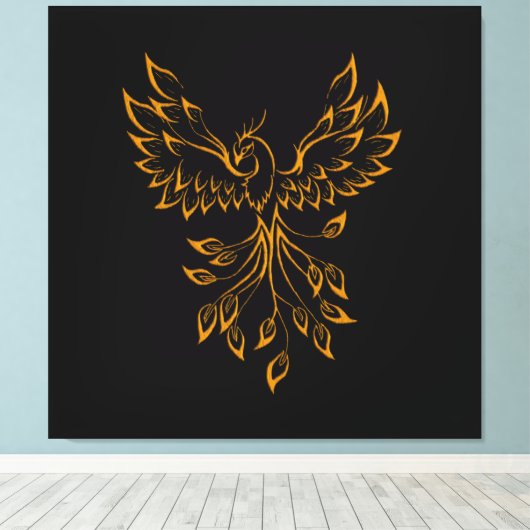 Copper Gold Phoenix rijdt op zwart Canvas Afdruk (Insitu (Houten vloer))