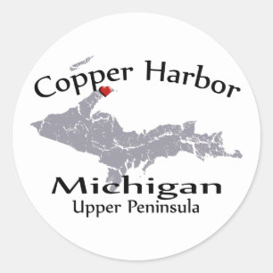 Copper Harbor Michigan Heart Map Sticker