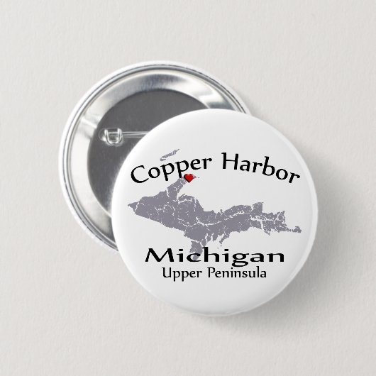 Copper Harbour Michigan Heart Map Design Button (Voorkant /achterkant)