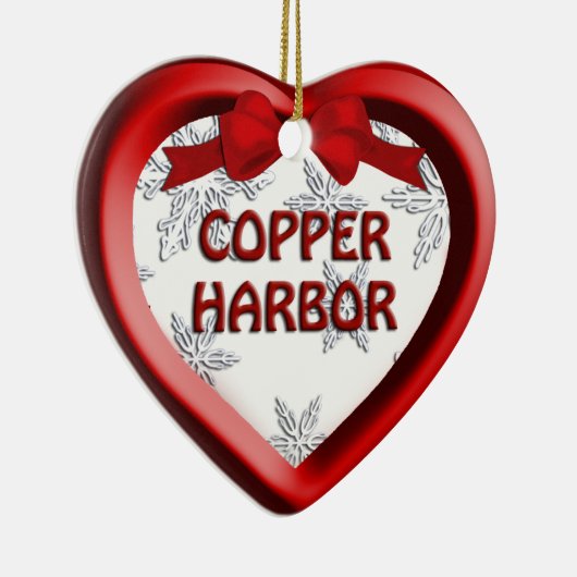 Copper Harbour Michigan Snowflake Heart Ornament (Rechts)