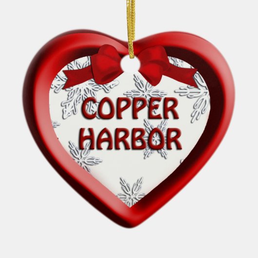 Copper Harbour Michigan Snowflake Heart Ornament (Voorkant)