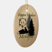 Copper Harbour Michigan Snowmobile Beer keramisch Ornament (Rechts)