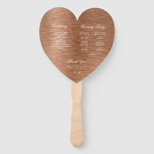Copper Heart Elegant White Script Wedding Programm Handwaaier (Achterkant)