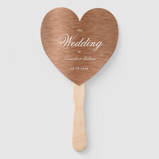 Copper Heart Elegant White Script Wedding Programm Handwaaier (Voorkant)