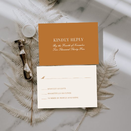 Copper Light Brown Old Money Wedding Mail In RSVP Informatiekaartje