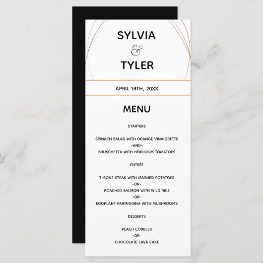 Copper Lines White Abstract Wedding Menu (Voorkant / Achterkant)