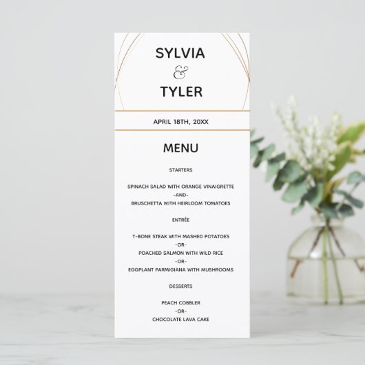 Copper Lines White Abstract Wedding Menu (Staand voorkant)
