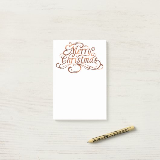 Copper-look Merry-kerstscript Post-it® Notes (Op bureau)