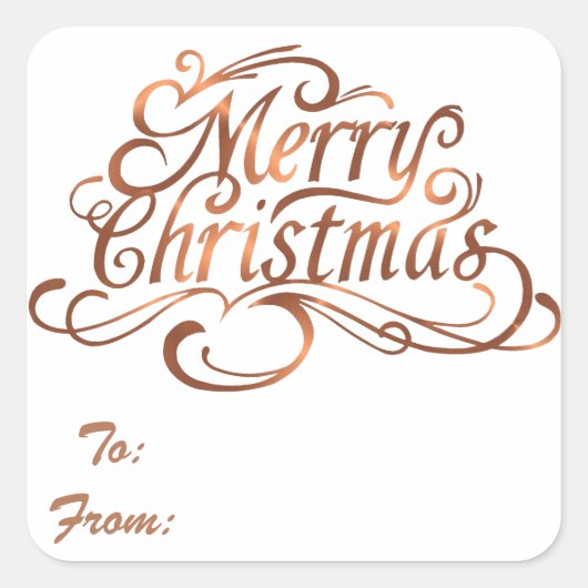 Copper-look Merry-kerstscript Vierkante Sticker (Voorkant)