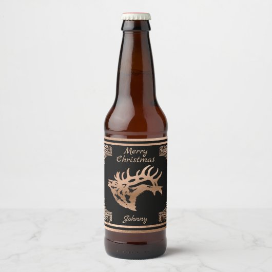 Copper Majestic Bull Elk Silhouette Bier Etiket (Voorkant)
