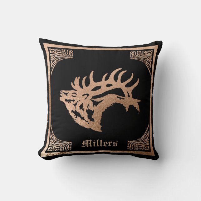 Copper Majestic Bull Elk Silhouette Kussen (Voorkant)