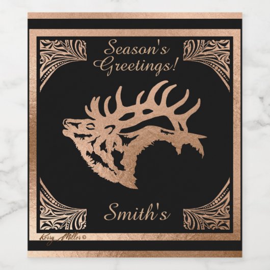 Copper Majestic Bull Elk Silhouette Wijn Etiket (Enkel label)