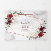 Copper Marble Geometric Burgundy Foto Drieluik Uitnodiging (Cover)