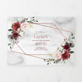 Copper Marble Geometric Burgundy Foto Drieluik Uitnodiging