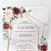 Copper Marble Geometric Burgundy Foto Drieluik Uitnodiging (Binnenzijde eerst)