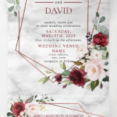 Copper Marble Geometric Burgundy Foto Drieluik Uitnodiging (Binnenkant midden)