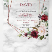 Copper Marble Geometric Burgundy Foto Drieluik Uitnodiging (Binnenkant midden)